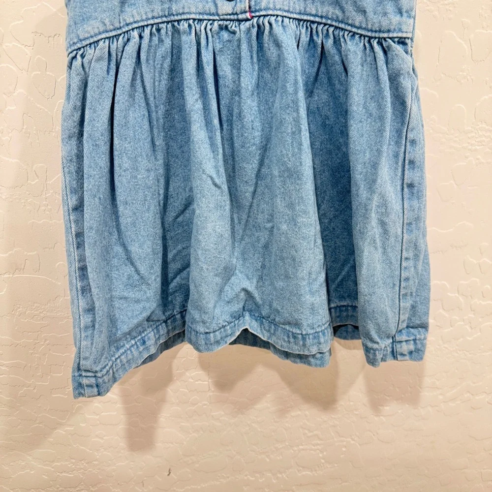 Vintage OshKosh B'gosh Blue Denim Overall Dress Gorls 3T Plaid Hearts Cotton